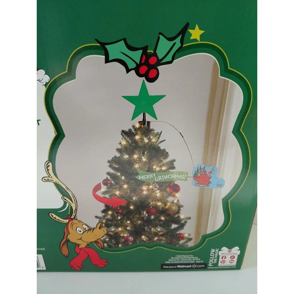 Grinch Animated Tree Topper Mr Christmas 2025 Lighted Star Circling Sleigh‎ NEW